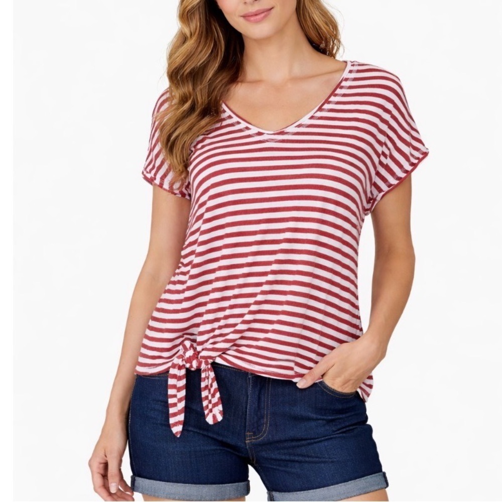 Green Envelope Womens Top Cap Sleeve White Red Striped Blouse Ladies top SZ L